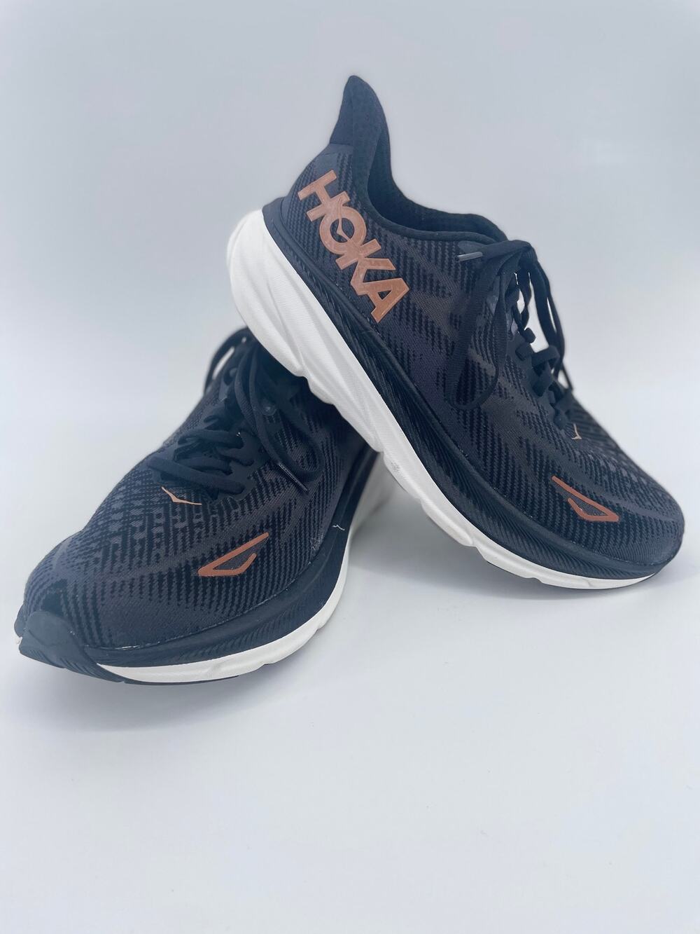 Hoka One One Clifton 9 Shoes Women’s 7.5D Black Rose Athletic Walking Sneakers